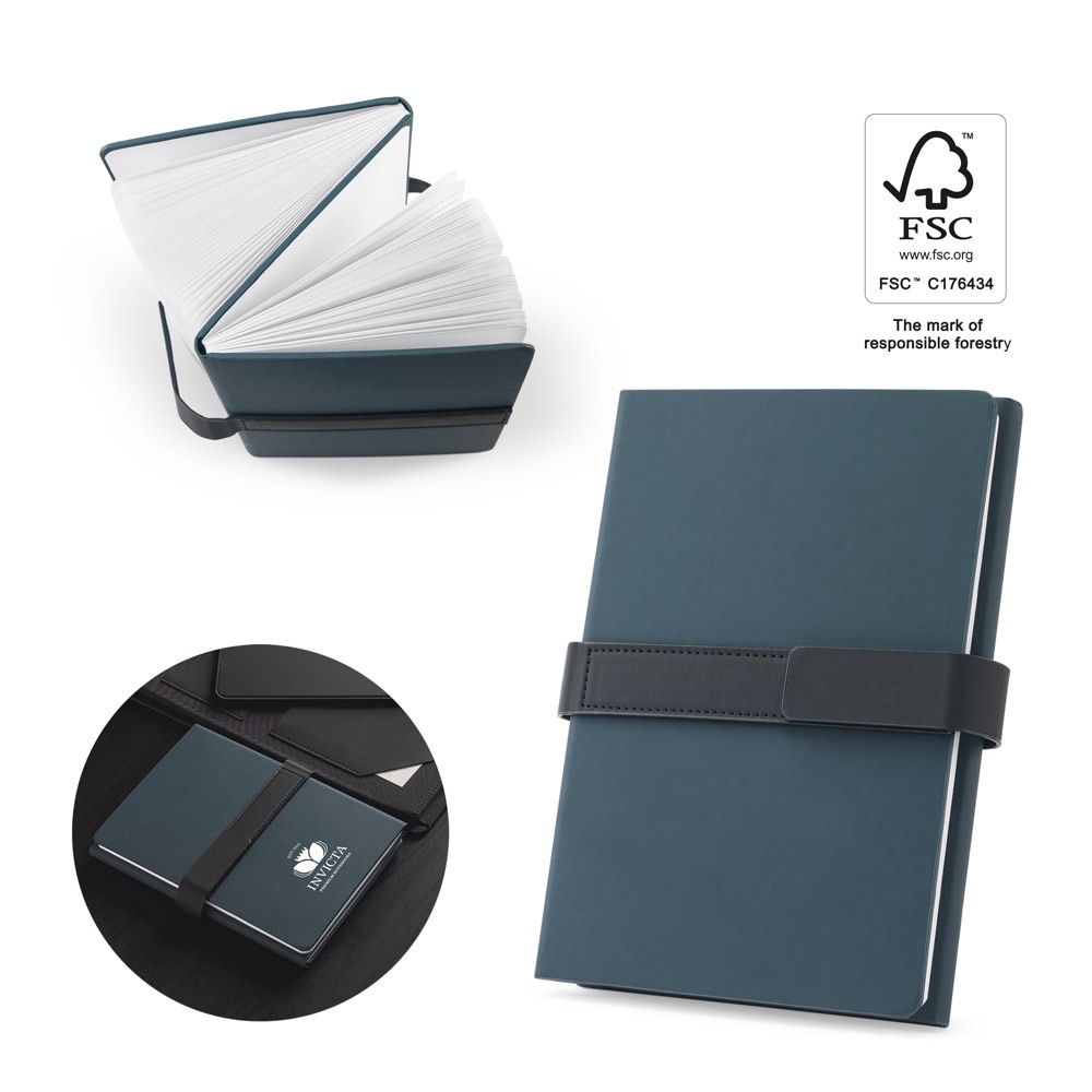 SANDERSON. Cahier A5 en PU (50 % recyclé) avec deux blocs : pages lignées et pages blanches.