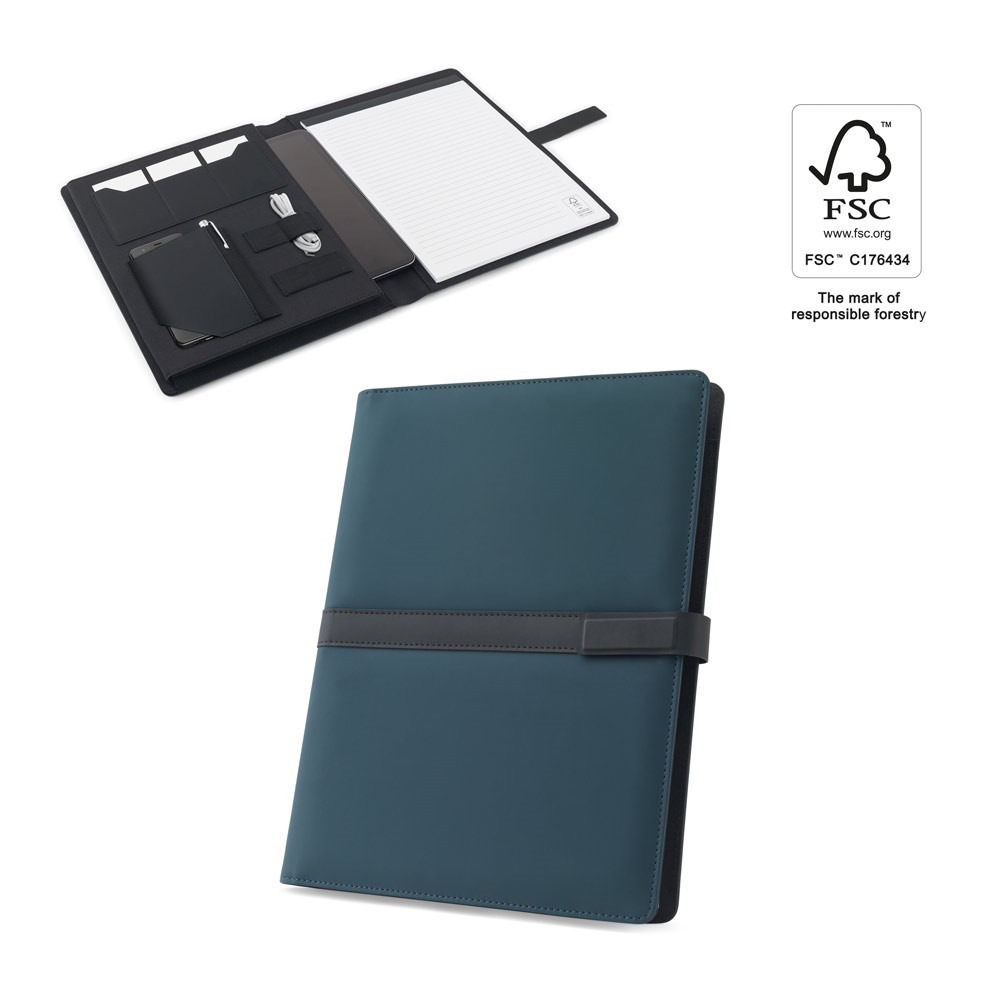 CLASSEUR SANDERSON. Classeur A4 en PU (50 % recyclé) avec fermeture magnétique et bloc-notes ligné.