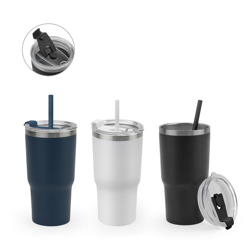 Mug de voyage compact JOYNER M. en acier inoxydable (91 % recyclé) avec isolation sous vide à double paroi et finition mate, 600 ml