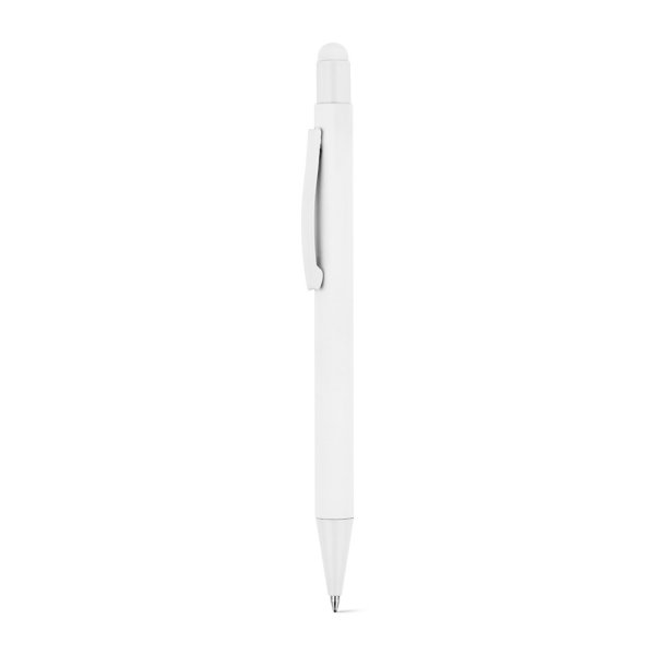 CLINT TOUCH. Stylo à bille au design moderne, fabriqué en aluminium recyclé (100 % rAL) avec une finition caoutchoutée. - 106 - Blanc