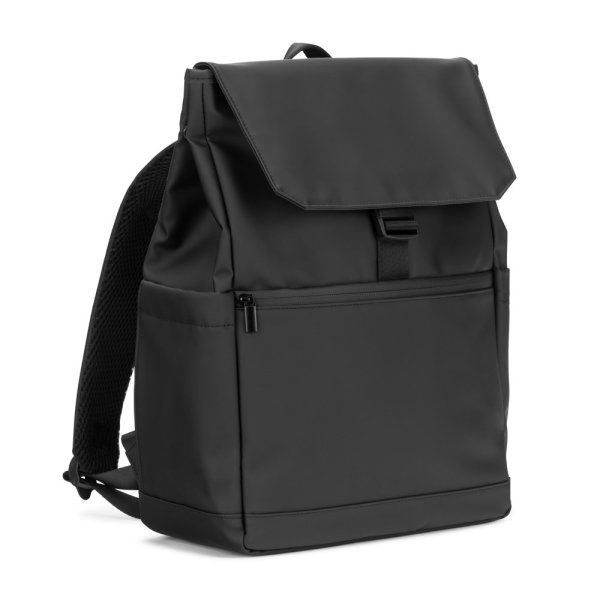 Sac AZORES. Sac à dos pour ordinateur portable (16") en PU, avec rabat couvrant tous les compartiments. - 103 - Noir
