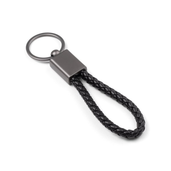 KETCHUM. Porte-clés rectangulaire avec cordon tressé en polyester (21 % recyclé) et polyuréthane (79 % recyclé). - 103 - Noir