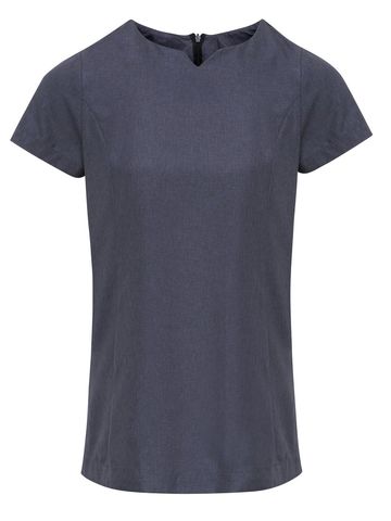 Tunique violette aspect lin à col montant - 